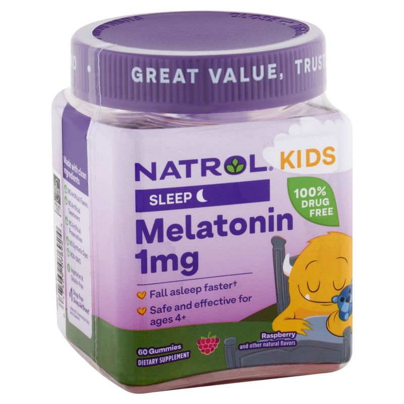 Natrol Kids Sleep Raspberry Melatonin Dietary Supplement, 1 mg, 60 count