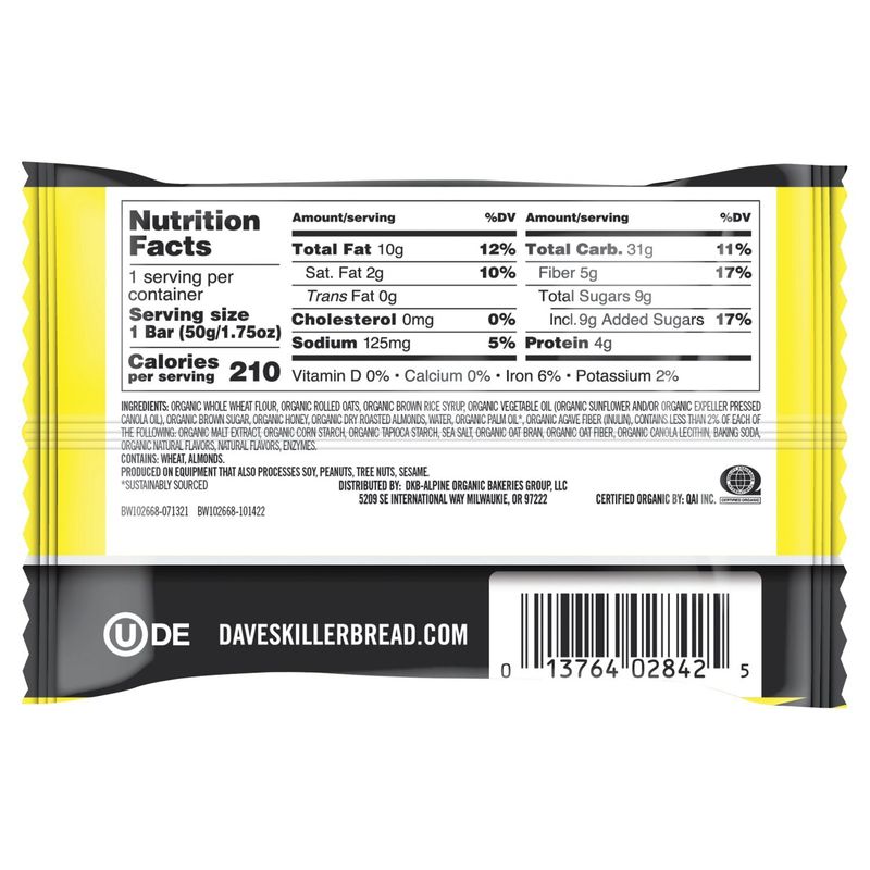 Dave's Killer Bread Oat-Rageous Honey Almond Organic Snack Bar, 1.75 oz