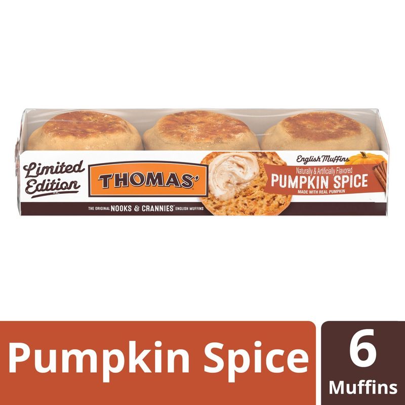 Thomas' Nooks &amp; Crannies Pumpkin Spice English Muffins Limited Edition, 6 count, 13 oz