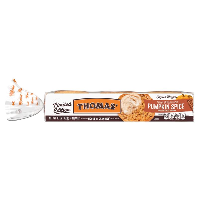 Thomas' Nooks &amp; Crannies Pumpkin Spice English Muffins Limited Edition, 6 count, 13 oz