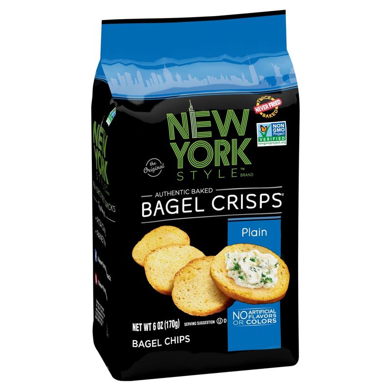 News York Style Bagel Crisps The Original Authentic Baked Plain Bagel Chips, 6 oz
