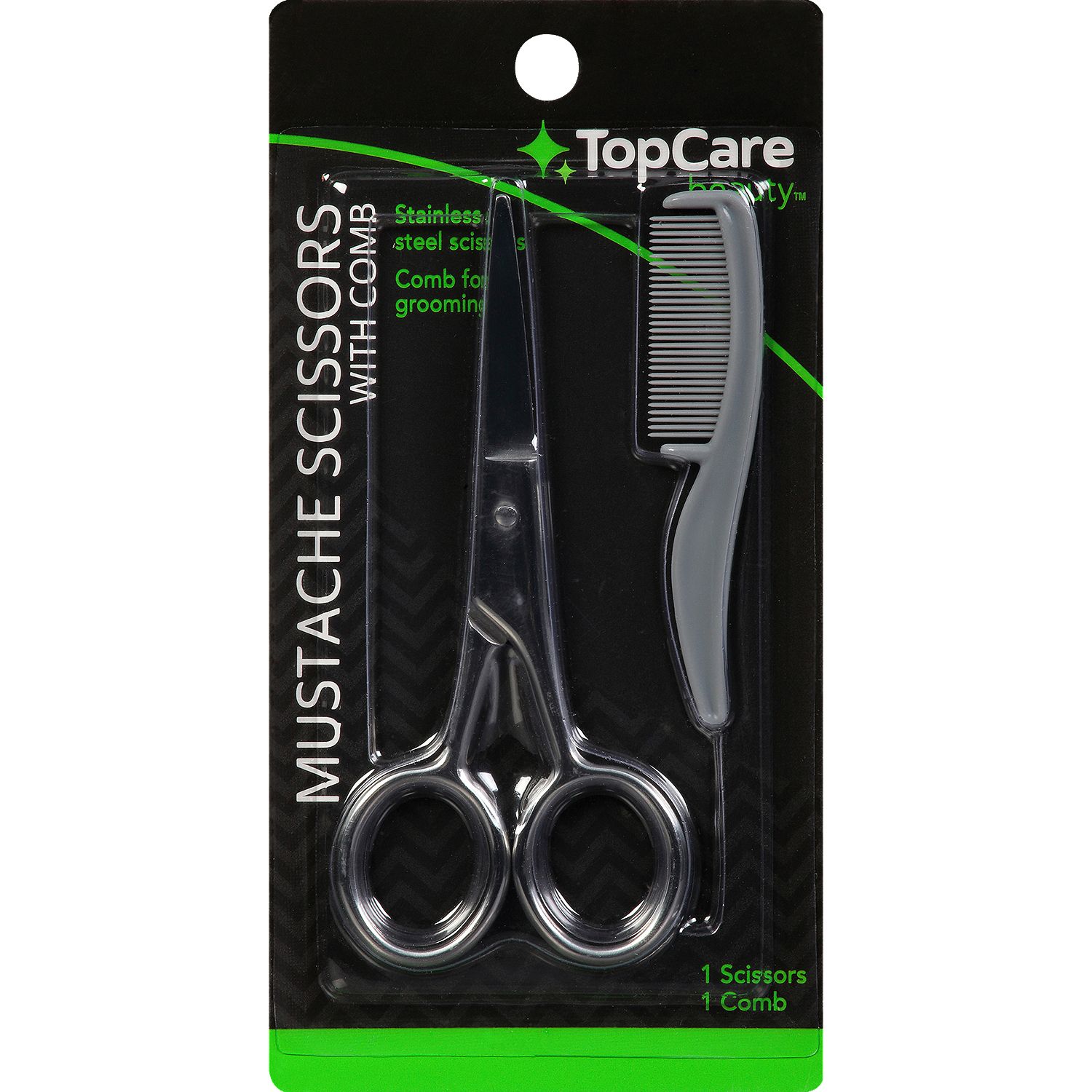 TopCare Mustache Scissors With Comb, 1 each