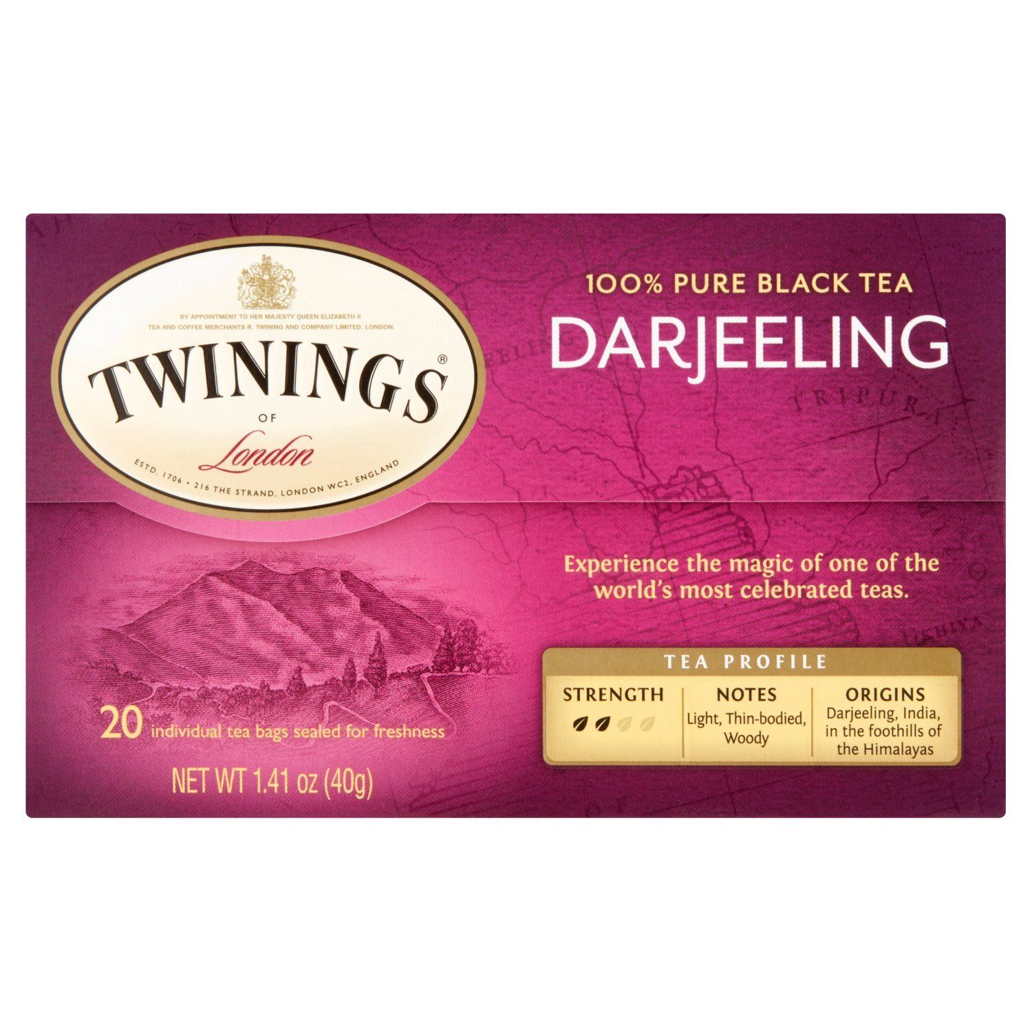 Twinings Darjeeling Pure Black Tea Bags, 20 count, 1.41 oz
