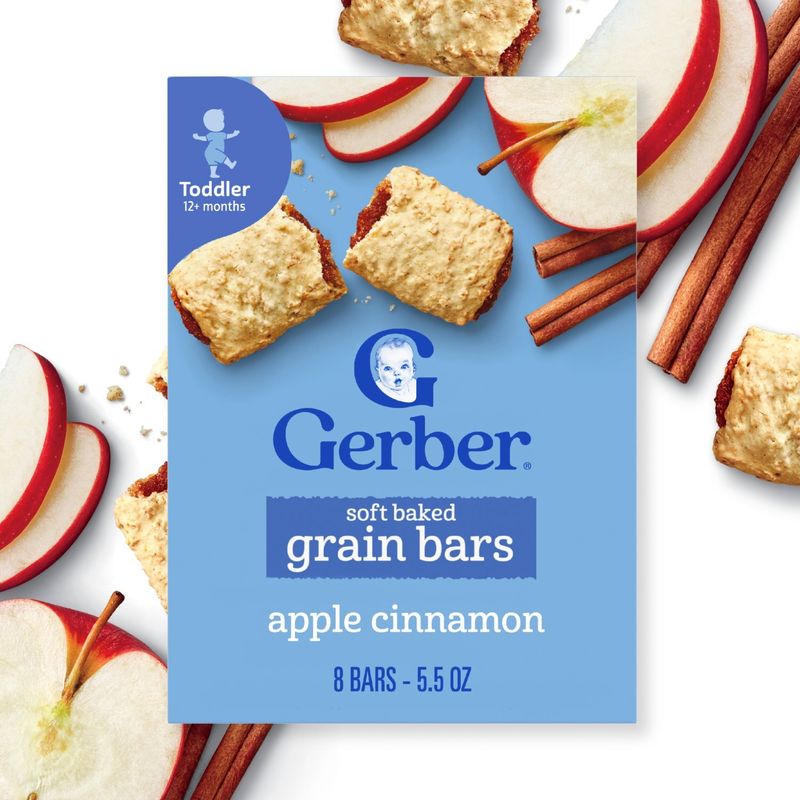 Gerber Apple Cinnamon Soft Baked Grain Bars Baby Food, Toddler 12+ months, 8 count, 5.5 oz