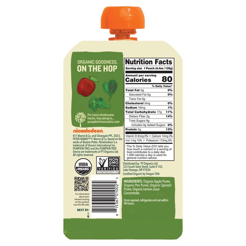 Pumpkin Tree Peter Rabbit Organics Apple, Pea &amp; Spinach Organic Fruit &amp; Vegetable Puree, 4.4 oz