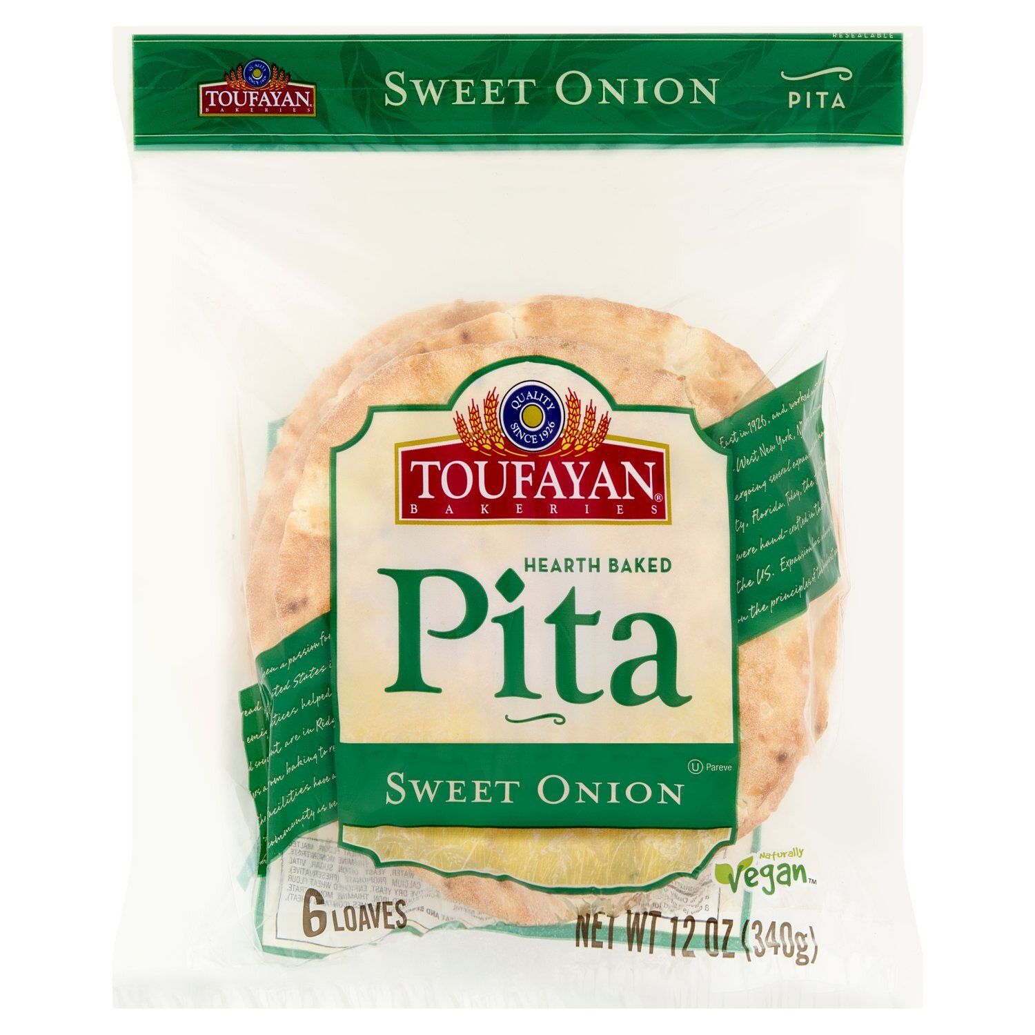 Toufayan Bakeries Hearth Baked Sweet Onion Pita, 6 count, 12 oz