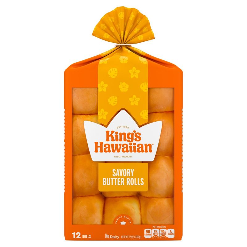 King's Hawaiian Savory Butter Rolls, 12 count, 12 oz