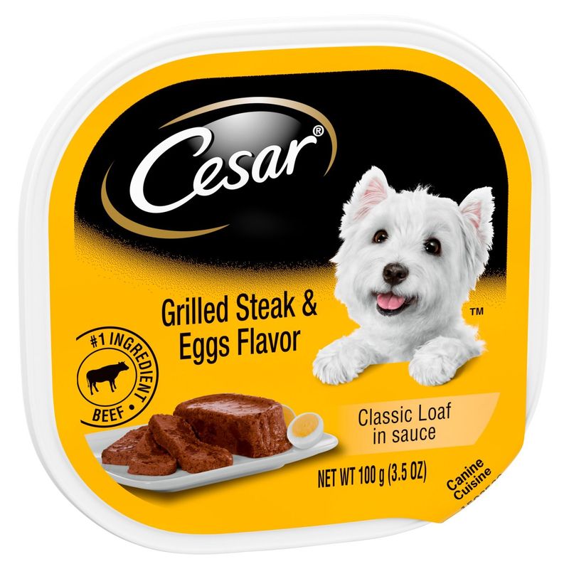 CESAR Soft Wet Dog Food Classic Loaf in Sauce Grilled Steak and Eggs Flavor, (24) 3.5 oz. Trays
