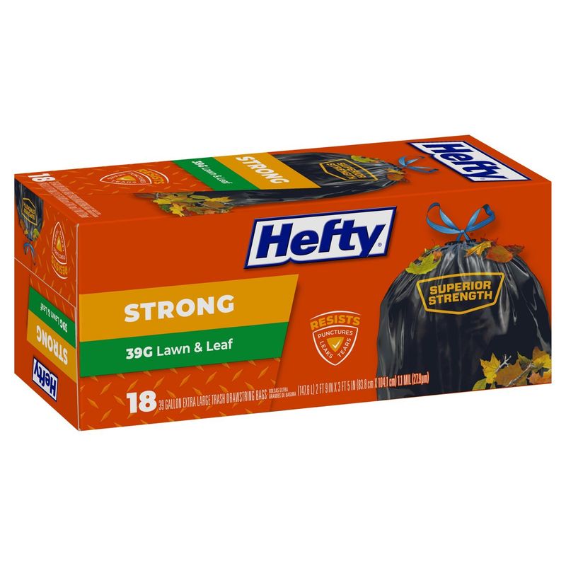 Hefty Strong 39G Lawn &amp; Leaf Trash Drawstring Bags, Extra Large, 18 count