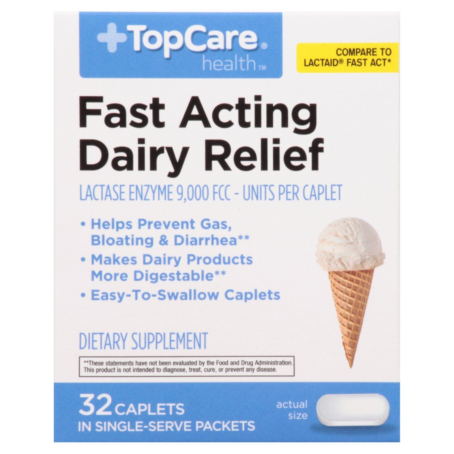 TopCare Fast Acting Dairy Relief Dietary Supplement Caplets, 32 count