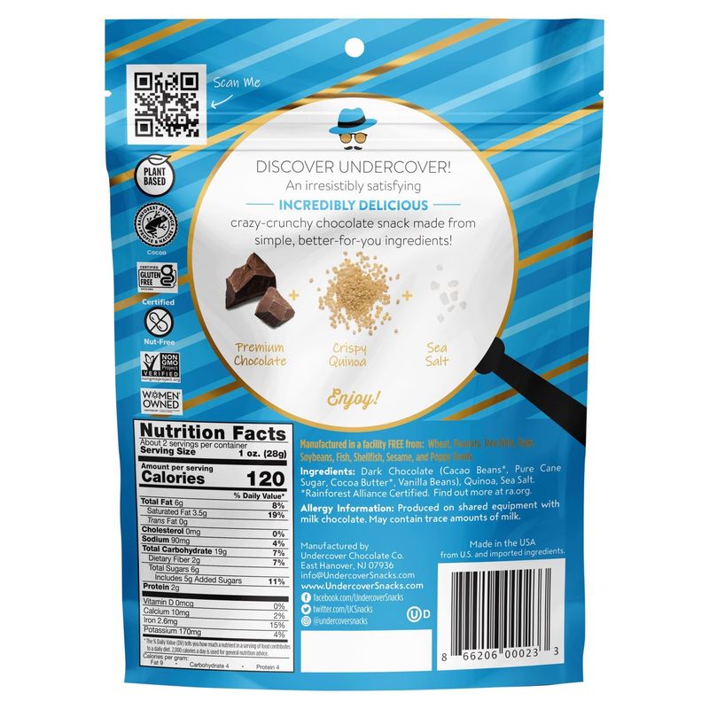 Undercover Dark Chocolate + Sea Salt Quinoa Crisps, 2.0 oz