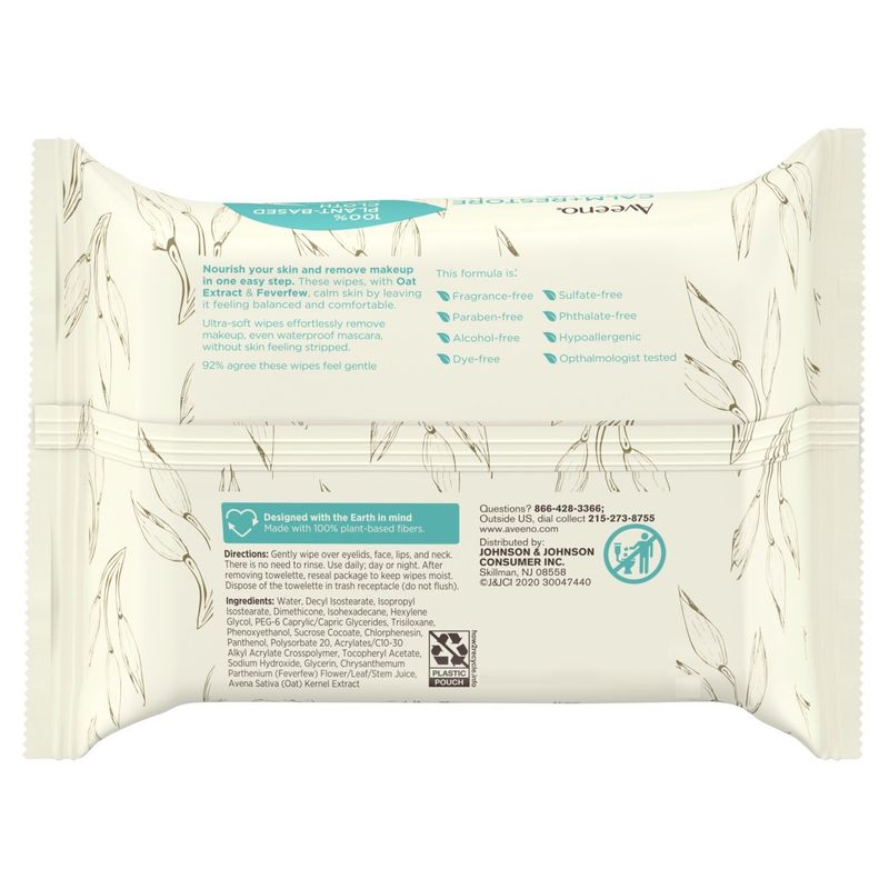 Aveeno Calm+Restore Nourishing Makeup Removing Wipes, 25 count