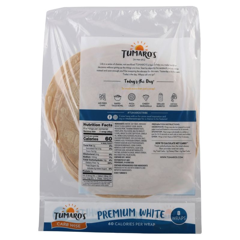 Tumaro's Carb Wise Premium White Wraps, 8 count, 11.2 oz