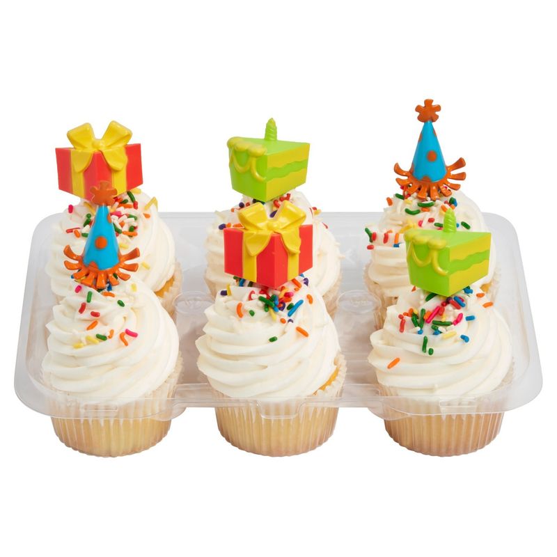 6 Pack Yellow Cupcake W/ Vanilla Icing &amp; Picks