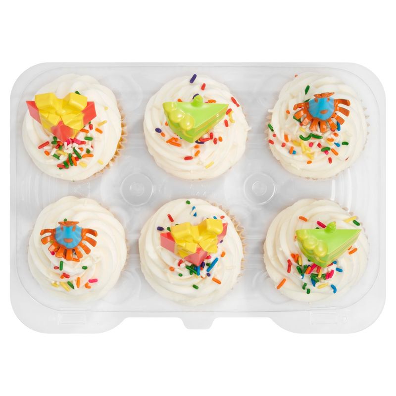 6 Pack Yellow Cupcake W/ Vanilla Icing &amp; Picks