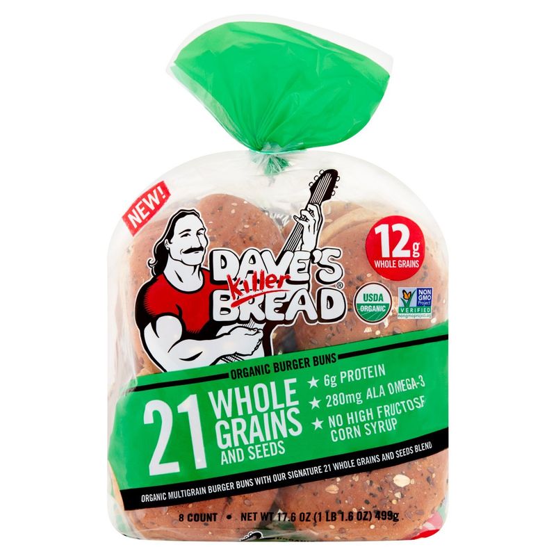Dave's Killer Bread 21 Whole Grains &amp; Seeds Organic Burger Buns, 8 count, 17.6 oz