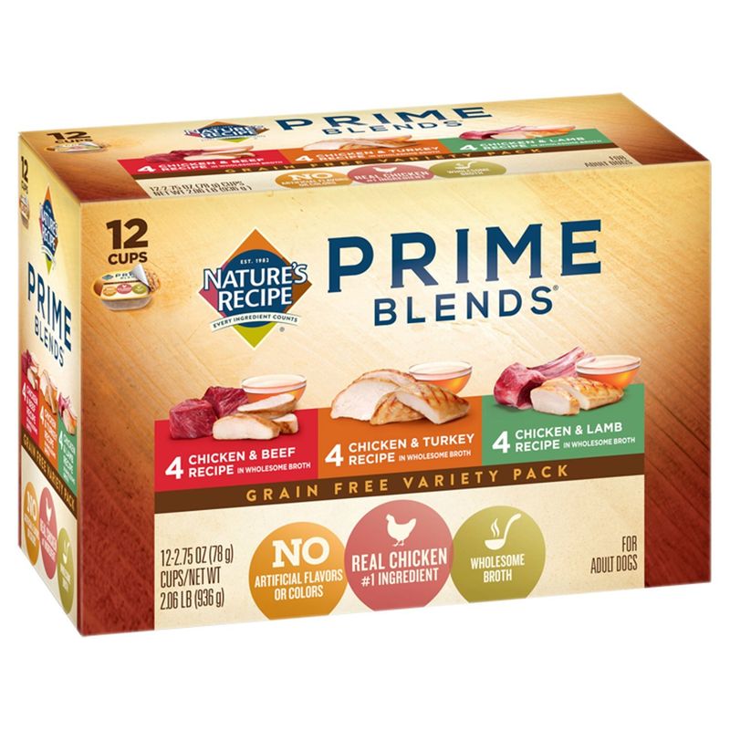 Nature's Recipe Prime Blends Grain Free Dog Food Variety Pack, 2.75 oz, 12 count