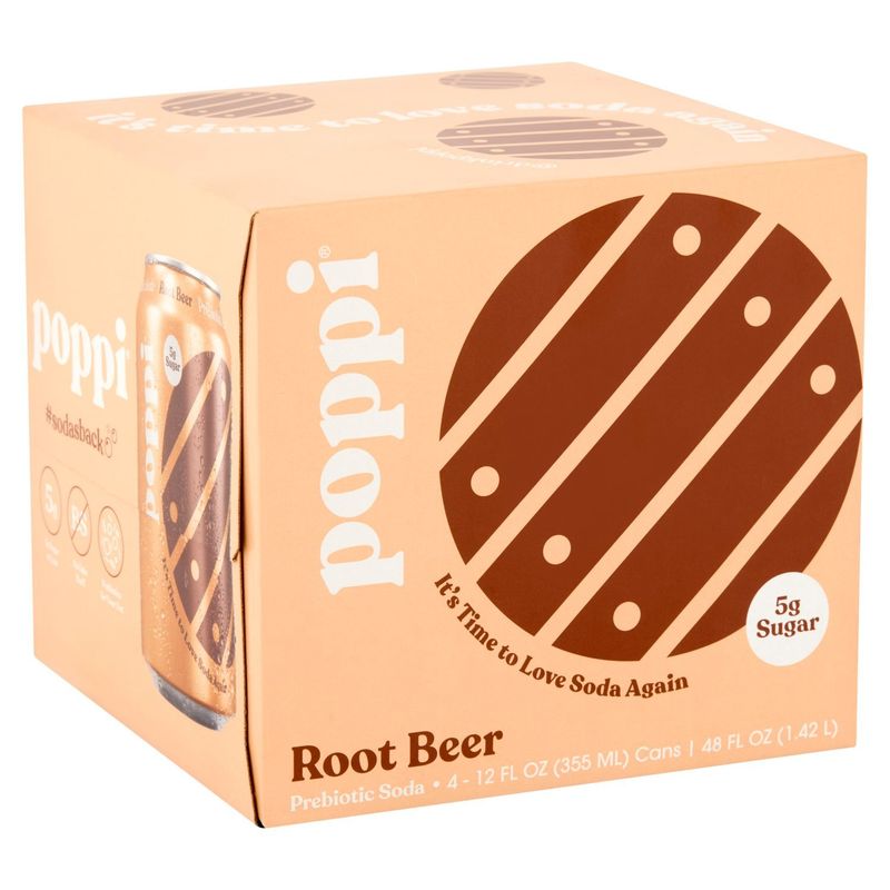 Poppi Root Beer Prebiotic Soda, 12 fl oz, 4 count