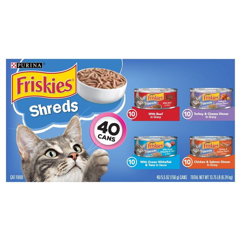 Purina Friskies Shreds Cat Food, 5.5 oz, 40 count