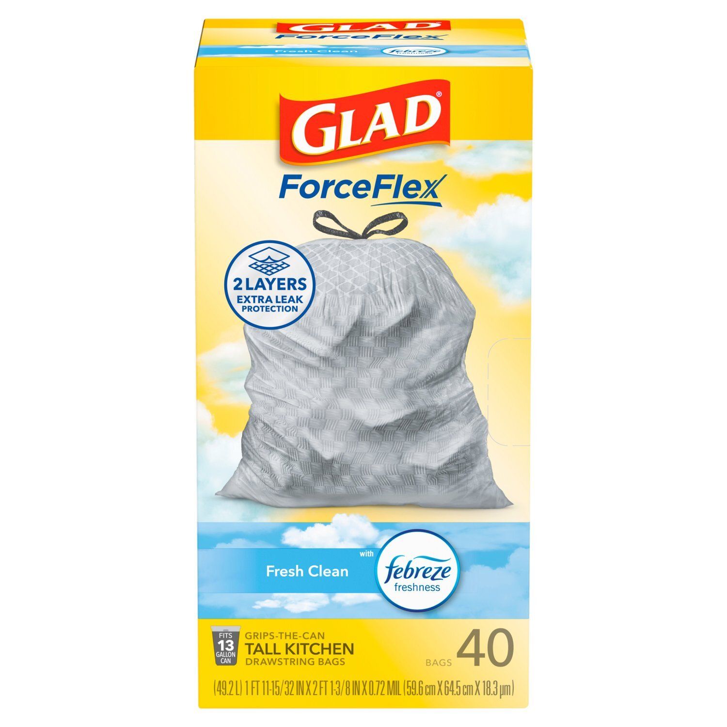 Glad ForceFlex Fresh Clean Tall Kitchen Drawstring Bags, 40 count
