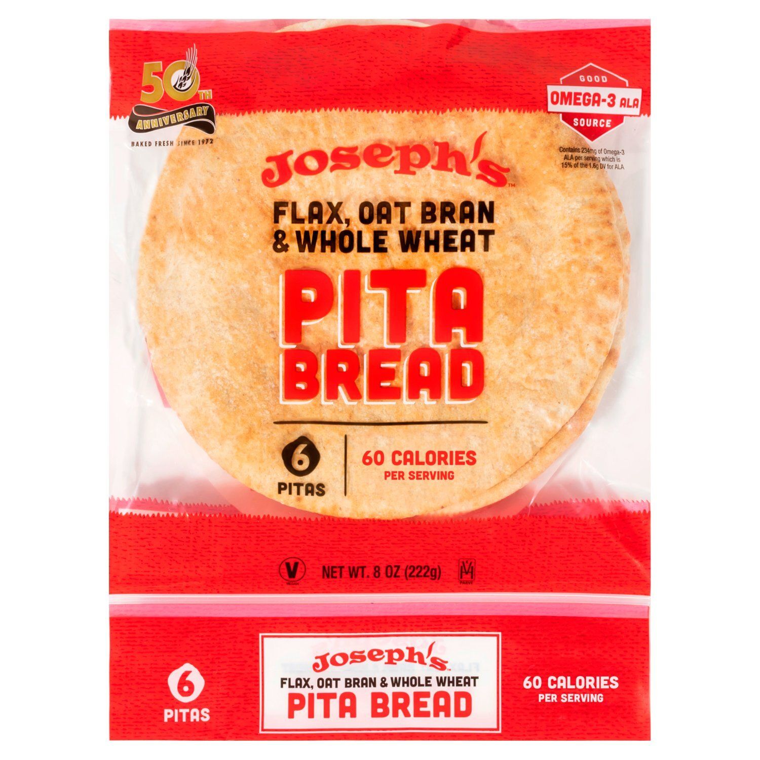 Joseph's Flax, Oat Bran &amp; Whole Wheat Pita Bread, 6 count, 8 oz
