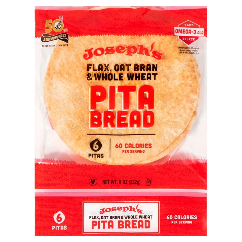 Joseph's Flax, Oat Bran &amp; Whole Wheat Pita Bread, 6 count, 8 oz