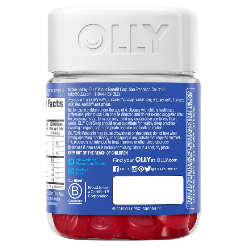 Olly Kids Razzberry Sleep Melatonin, L-Theanine &amp; Botanicals Dietary Supplement, 50 count