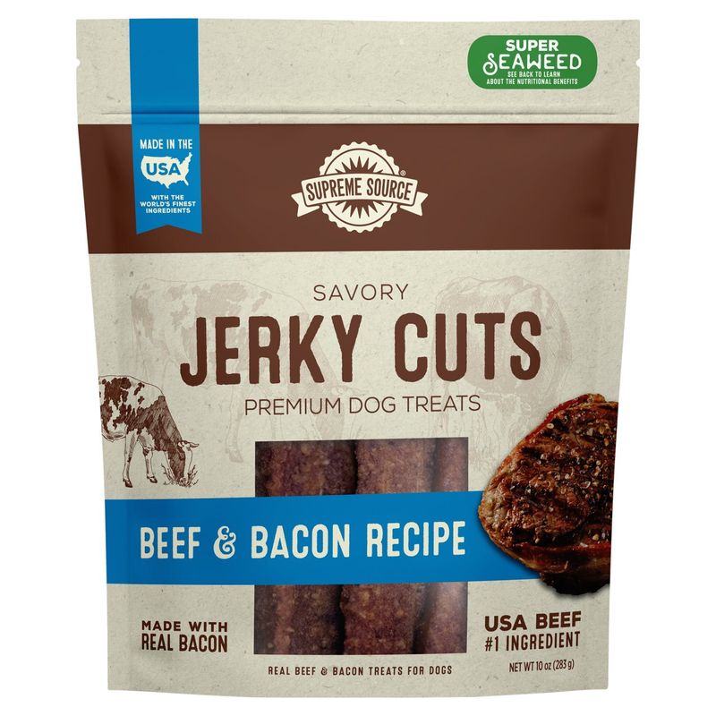 Supreme Source Beef &amp; Bacon Recipe Savory Jerky Cuts Premium Dog Treats, 10 oz