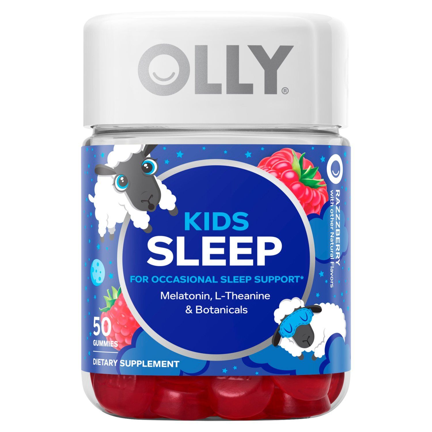 Olly Kids Razzberry Sleep Melatonin, L-Theanine &amp; Botanicals Dietary Supplement, 50 count