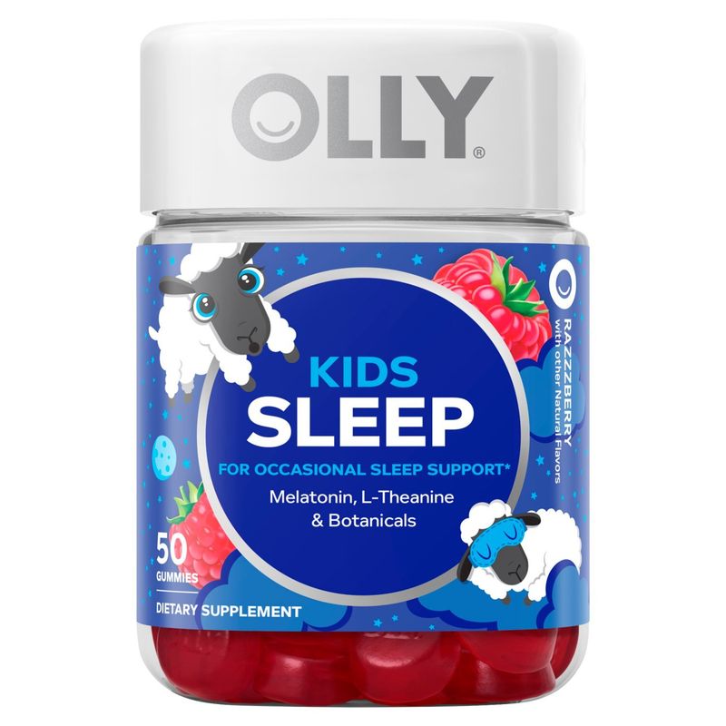 Olly Kids Razzberry Sleep Melatonin, L-Theanine &amp; Botanicals Dietary Supplement, 50 count