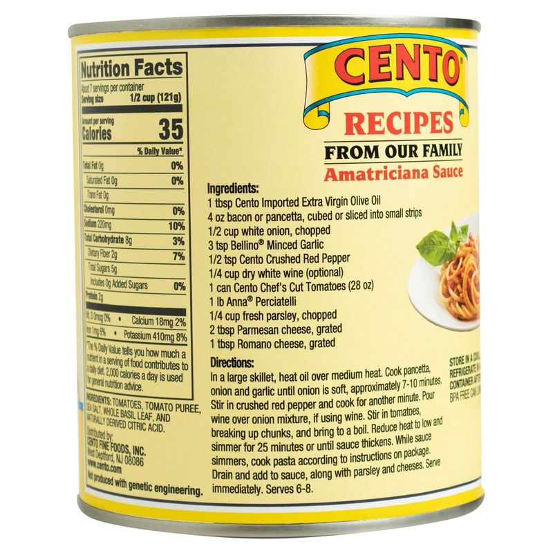 Cento Chef's Cut Tomatoes with Basil Leaf, 28 oz