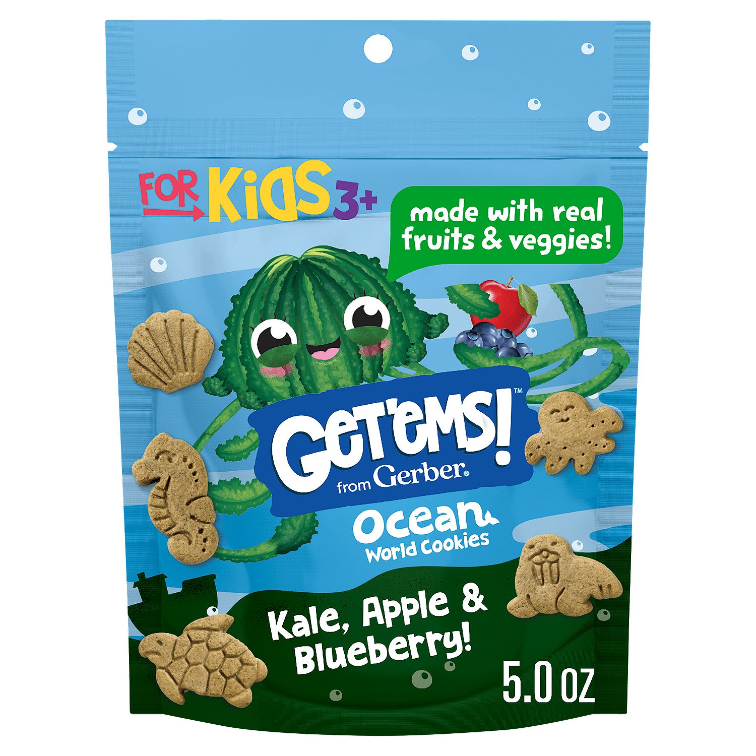 Gerber Get'ems! Kale, Apple &amp; Blueberry! Ocean World Cookies, 3+ years, 5.0 oz