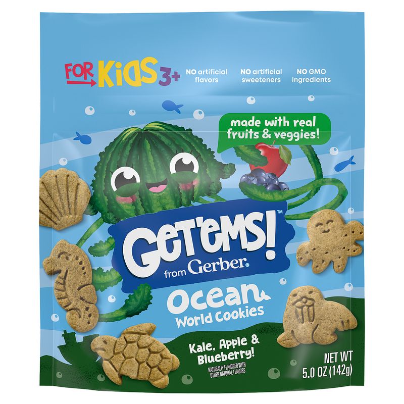 Gerber Get'ems! Kale, Apple &amp; Blueberry! Ocean World Cookies, 3+ years, 5.0 oz