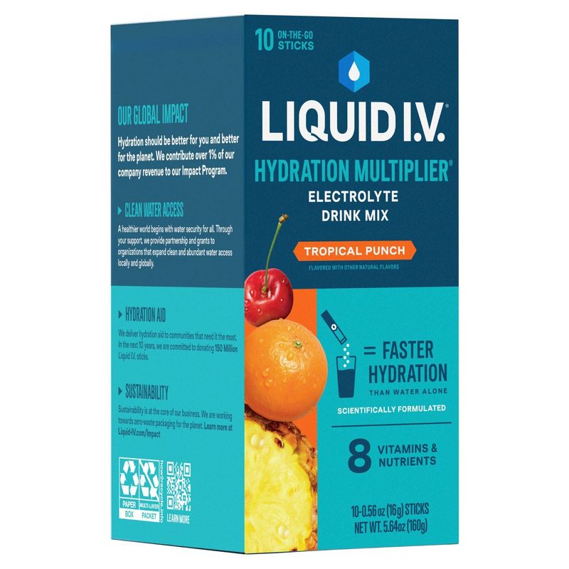 Liquid I.V. Hydration Multiplier Tropical Punch Electrolyte Drink Mix, 0.56 oz, 10 count