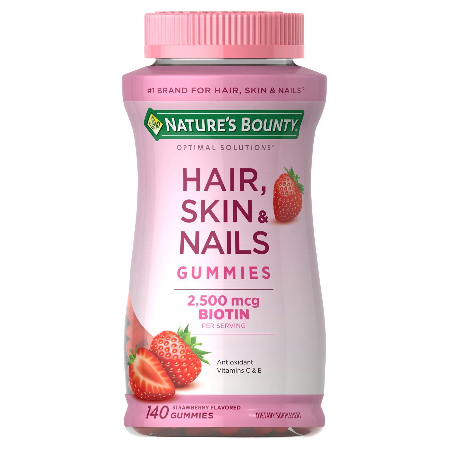 Nature's Bounty Hair, Skin &amp; Nails Strawberry Flavored Gummies Dietary Supplement, 140 count