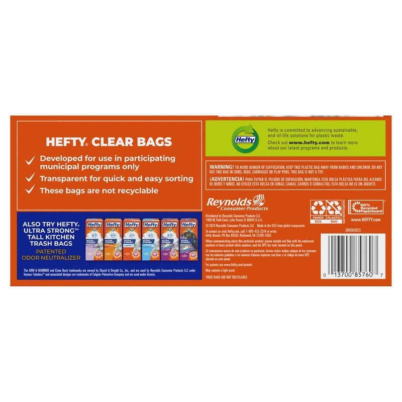Hefty 13 Gallon Clear Tall Kitchen Drawstring Bags, 60 count
