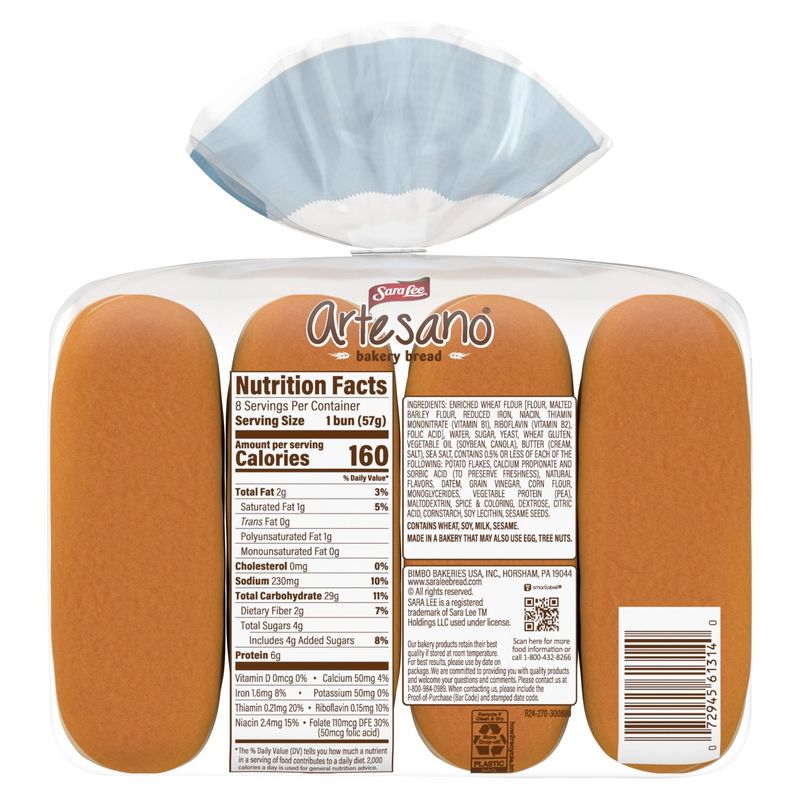 Sara Lee Artesano Brioche Style Hot Dog Buns, 8 count, 1 lb
