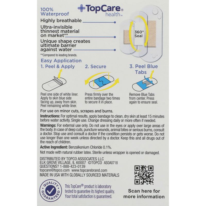 TopCare Antibacterial Waterproof Clear Bandages, 20 each