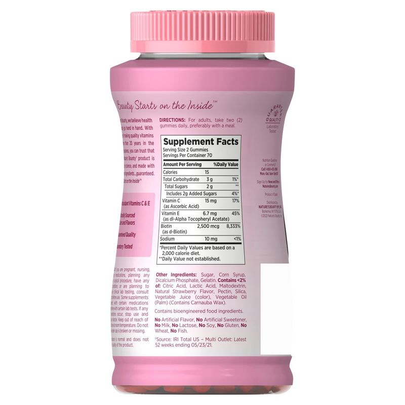 Nature's Bounty Hair, Skin &amp; Nails Strawberry Flavored Gummies Dietary Supplement, 140 count