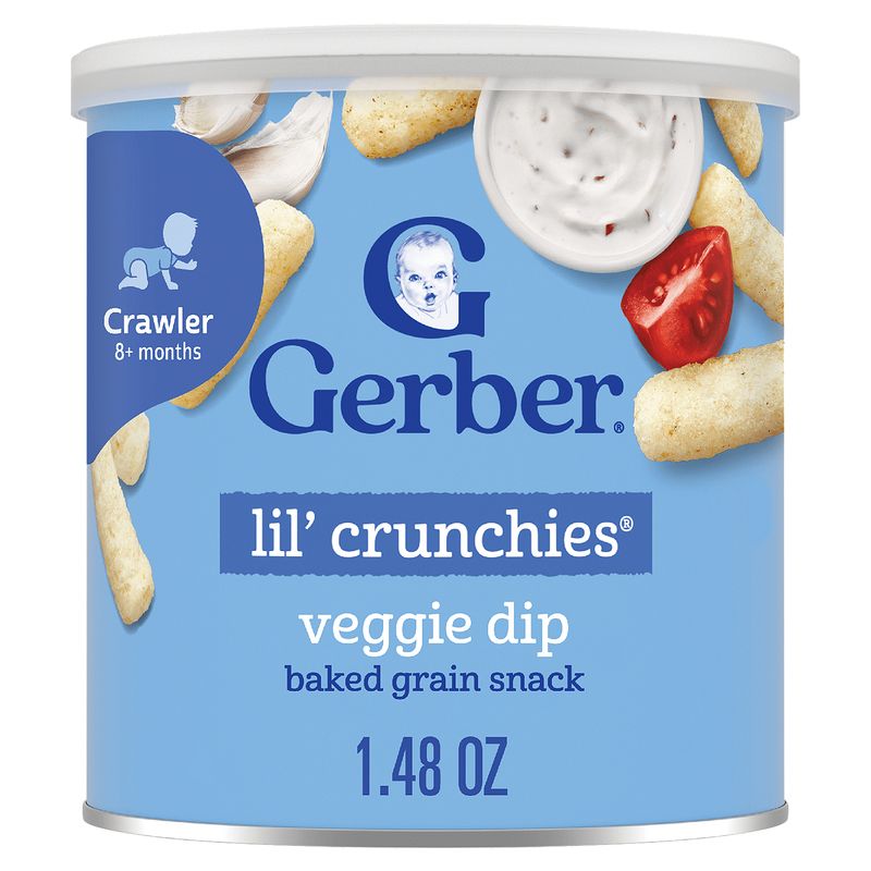 Gerber Lil' Crunchies Veggie Dip Baked Grain Snack Baby Food, Crawler 8+ months, 1.48 oz