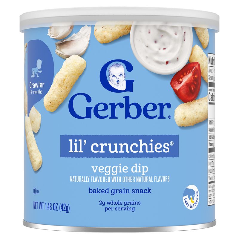 Gerber Lil' Crunchies Veggie Dip Baked Grain Snack Baby Food, Crawler 8+ months, 1.48 oz