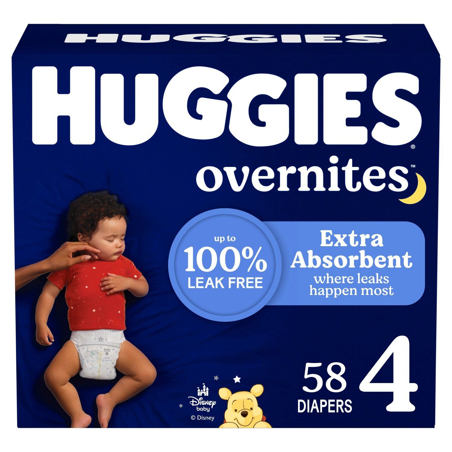 Huggies Overnites Disney Baby Overnight Diapers, Size 4, 22-37 lb, 58 count