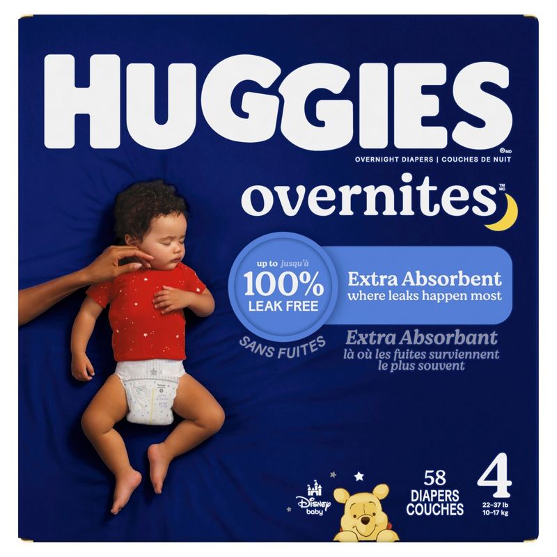 Huggies Overnites Disney Baby Overnight Diapers, Size 4, 22-37 lb, 58 count