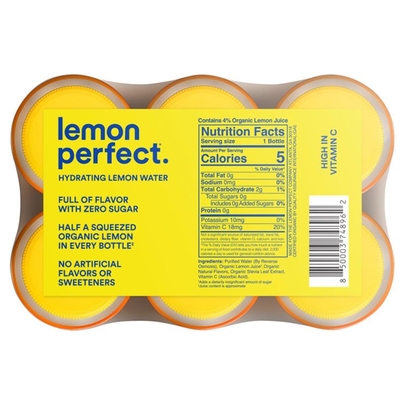 Lemon Perfect Zero Sugar Peach Raspberry Hydrating Lemon Water, 15.2 fl oz, 6 count