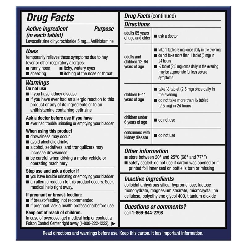 Xyzal Original Prescription Strength 24hr Allergy Tablets, 5 mg, 80 count