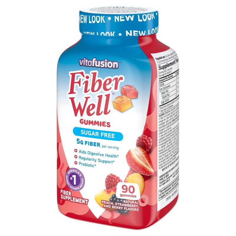 Vitafusion Fiber Well Natural Peach, Strawberry &amp; Berry Flavors Gummies Fiber Supplement, 90 count