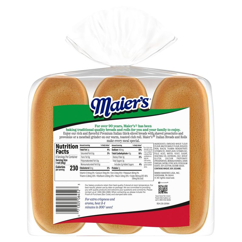Maier's Premium Italian Hoagie Rolls, 6 count, 1 lb 2 oz