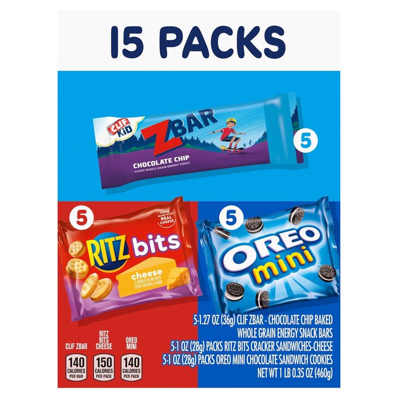 Clif Kid ZBar/Ritz Bits/Oreo Mini Snacks, 15 count, 1 lb 0.35 oz