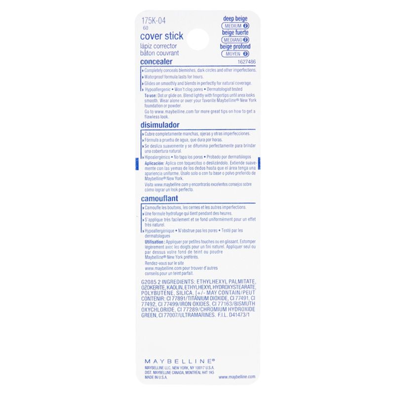 Maybelline New York Cover Stick 145 Deep Beige Medium Concealer, 0.16 oz