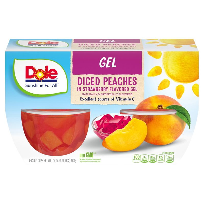 Dole Diced Peaches in Strawberry Flavored Gel, 4.3 oz, 4 count
